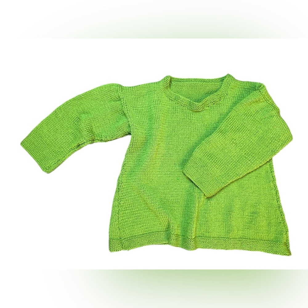 VTG TRADITIONAL GUERNSEY JUMPER HANDMADE OVERSIZED GREEN SWEATER PUFF SLEEVE M/L